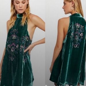 Free People Jill’s Sequin Swing Velvet Dress in Green Size XS
